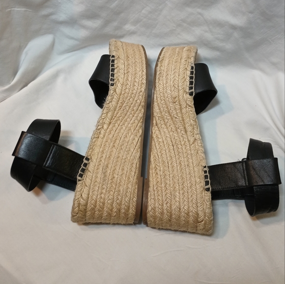 Vince Black Leather Ankle Strap Platform Womens Espadrilles. Size 7M